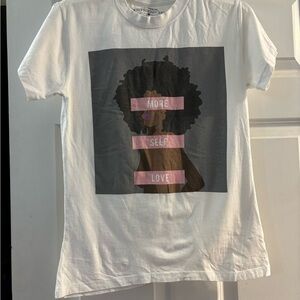 White Graphic T-Shirt with More Self Love Design